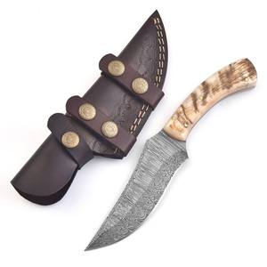 Couteau à désosser à lame fixe en acier Damas de qualité industrielle, fabrication OEM, style nordique, manche en corne de biche, lame pleine, chasse, camping, étui - Product Image 2