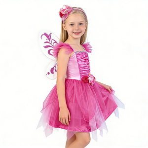 Stokta Çocuklar İçin Sıcak Pembe Gül Peri Kostümü Saten Gövde ve Tül Etek - Product Image 2