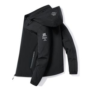 Veste coupe-vent à capuche longue en toile tendance pour hommes avec fermeture éclair pour le travail en plein air, les sports ou les vêtements d'hiver décontractés - Product Image 1