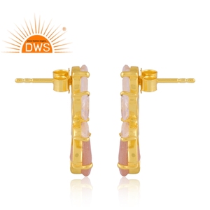 Pendientes de piedras preciosas de piedra lunar Pendientes de tuerca plateados Proveedor Arco Iris Oro 925 Plata Mujeres Moda Brillante Experiencia de 15 años GIA - Product Image 3