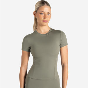 T-shirt pour femme en coton extensible de qualité supérieure, couleur sauge hivernale, manches courtes, col rond, décontracté, pour la salle de sport - Product Image 3
