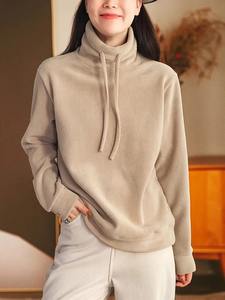 Autumn Winter Casual Pullover for Women Loose Drawstring Solid Color <b>Long</b> Sleeve Hooded Printed Soft Warm Sweatshirt <b>Top</b> - Product Image 6
