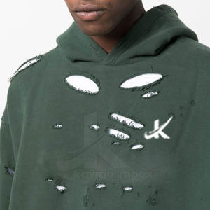 Streetwear de style styliste Sweat à capuche vieilli Sweat à capuche homme lourd personnalisé Sweat à capuche bord coupé vieilli - Product Image 6