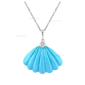 Wholesale Custom Charm <b>Necklace</b> with Natural Turquoise Seafoam and round Diamond 18K <b>Gold</b> for Weddings Producible In 10K/<b>14K</b> - Product Image 3