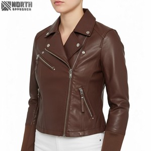 Haute qualité en cuir véritable femmes moto vestes respirant toile tissu hiver personnalisé imprimé en gros - Product Image 1