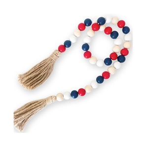 Rustic Country Decor Wooden <b>Bead</b> Garland with Tassels Farmhouse Wall Hanging Decoration for Home Metal Material - Product Image 1