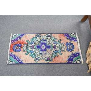 Alfombra Turca Vintage de Lana Azul, 1.4x2.5 pies (42x76 cm) - Product Image 4