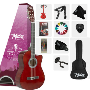 Guitare classique Midex 39 pouces 4/4 avec manche en Sapele, tige de tension réglable, housse de transport, sangle, capo, médiators et support mural - Product Image 1