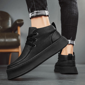 Bottes décontractées rétro pour hommes à tige haute, design confortable à semelle souple, en tissu de coton, à lacets, en cuir artificiel, avec semelle intérieure en EVA, chaussures de marche - Product Image 1