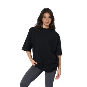 Venta al por mayor de alta calidad de Hip Hop en blanco cuello redondo gota hombro Streetwear personalizado liso 100% algodón Oversize camisetas mujeres - Product Image 5