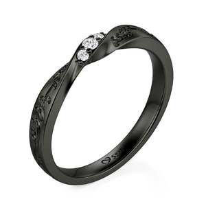 แหวนแต่งงานผู้ชาย Jeulia Black Three Stone ประดับลายเถาวัลย์ ชุบโรเดียมบนทองคำขาว - Product Image 2