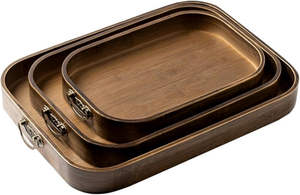 Beau plateau de service bois et cuir - Product Image 3