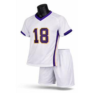 Ensemble de maillots de football personnalisés sublimés blanc, violet, or, col en V, manches courtes, anti-transpiration, uniforme unisexe pour adultes 18 - Product Image 1