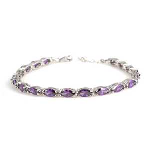 925 Sterling Silver Water Drop Almond Amethyst Crystal Elegant <b>Bangle</b> <b>Bracelet</b> with Claw Setting for Everyday Wear - Product Image 1