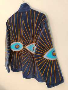 <b>Velvet</b> Eye Embroidery Suzani <b>Jacket</b> Handmade Embroidered Boho Coat Tribal Evil Eye Pattern Statement <b>Velvet</b> Outerwear - Product Image 5