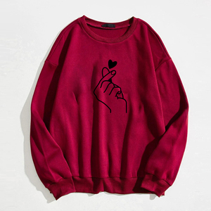 Venta al por mayor 100% de algodón de los hombres de manga larga sudadera de lana lindo corazón estampado de cuello redondo Sudadera con capucha para el invierno - Product Image 5