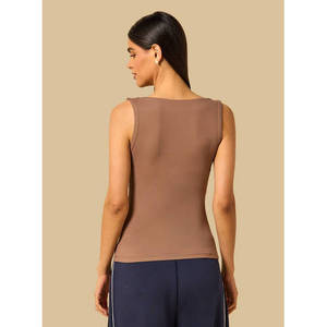 Débardeur décontracté pour femme, col carré uni, anti-boulochage, respirant, en maille de nylon extensible, sans manches, taille unique, basique d'été, OEM - Product Image 3