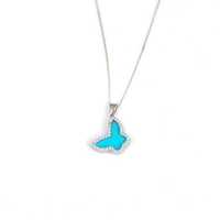 Collier Papillon en Argent Sterling 925 avec Pierre Turquoise Sertie en Bezel, Plaqué Rhodium Or Rose, Incrustation de Diamants, Style Tendance Blanc