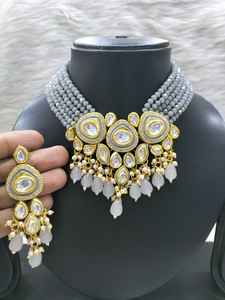 Collier Kundan serti de boucles d'oreilles ensemble de bijoux pour les mariages fêtes anniversaires vêtements de mariée pour les fiançailles - Product Image 4