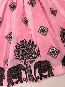 Ropa Étnica para Niñas, Lehenga Choli Rosa, Largo hasta el Suelo, Secado Rápido, Shoryam, Top Negro a Capas, Elegante, para Fiestas - Product Image 4