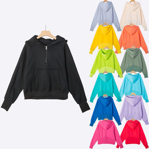 Sweat à capuche athlétique vintage personnalisé en gros, coupe courte et délavée, pour femmes grandes tailles, fermeture éclair 14, vêtements d'hiver, uni teint - Product Image 2