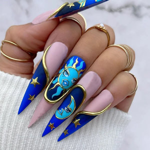 Ongles à presser extra longs en amande de haute qualité (24 pièces) avec colle, motif carré personnalisé, certifiés Halal pour application sur les doigts - Product Image 4