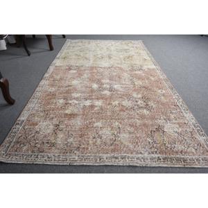 4.4x7.7 ft Rug, Vintage Rug, Turkish <b>Brown</b> <b>Wool</b> Ikat Rug - Product Image 3