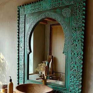 Moroccan Vintage Style Wooden Carved <b>Mirror</b>, Hand Carved Wooden <b>Wall</b> Art <b>Mirror</b>, <b>Hanging</b> <b>Wall</b> <b>Mirror</b> - Product Image 1