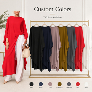 Set Musulmano in Due Pezzi Stile Turco con Logo Personalizzato, Abaya Irregolare Modesta e Pantaloni a Gamba Larga, Abbigliamento Islamico da Donna OEM - Product Image 3