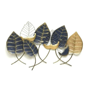 Decoración de Pared de Hojas Metálicas Azules y Doradas Hechas a Mano, Diseño de Hojas de Hierro, Decoración para el Hogar, Sala de Estar, Dormitorio - Product Image 1