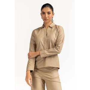 เสื้อเบลาส์สีกากี รุ่น WM-BLS23-006 สำหรับสุภาพสตรี ไซส์ XL เสื้อคลุมแบบเป็นทางการ คอระบาย แต่งเลื่อม ปักลายลูกไม้ ถักนิตติ้ง ทรงหลวม สีพื้น - Product Image 4