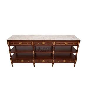 Mueble Consola de Madera de Lujo con Cubierta de Mármol, Dos Estantes y Detalles en Bronce Dorado, Diseño Clásico Francés - Product Image 1