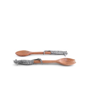 Fourchette en bois cuillère cuisine vaisselle haute qualité 2PC hêtre acier poignée cuillère à salade et fourchette ensemble vente - Product Image 4