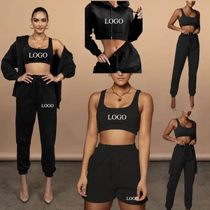 Conjunto de Joggers de Felpa de Algodón Cómodos para Mujer, con Logotipo Personalizado Bordado Vintage, de Alta Calidad, 2 Piezas, Top Corto y Pantalones con Botones de Encaje - Product Image 4