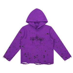 เสื้อฮู้ดดี้ผ้าคอตตอนผสมสไตล์วินเทจสั่งทำขายส่ง ประดับคริสตัล ตัดขอบดิบ พิมพ์ลายดีไซเนอร์ สำหรับฤดูหนาว - Product Image 1