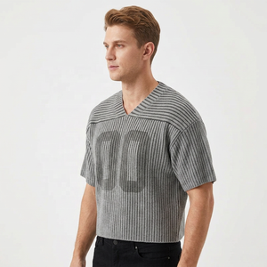 Suéter Corto Personalizado con Logotipo OEM ODM, Jersey de Punto Acanalado, Ropa Urbana, Top Corto de Punto para Hombre, Patrón 100% Algodón - Product Image 2