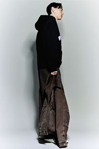 Men's <b>Top</b> Selling <b>Black</b> Cotton Blend Hoodie Loose Relaxed Fit Stand Kangaroo Pockets <b>Long</b> Sleeve Dropped Shoulder for Winter - Product Image 6