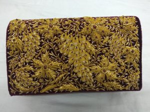 Lo último en moda, bolso de mano de lona para mujer, Top con cremallera, bordado Zari a la moda, cadena de piedras preciosas, decoración de perlas con cuentas - Product Image 5