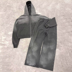 Conjunto de Sudadera con Capucha y Pantalones Deportivos de Felpa Francesa 100% Algodón de 500 g/m², Lavado Ácido, con Pedrería - Product Image 2