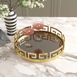 Bandeja de metal y espejo de diseño moderno con líneas elegantes y acabado brillante adecuada para decoración de baño y arreglo de velas - Product Image 5