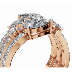 Anillo de diamantes cultivados en laboratorio con capas de perlas en oro amarillo, rosa y blanco de 9, 14 y 18 quilates para una elegancia nupcial moderna - Product Image 3