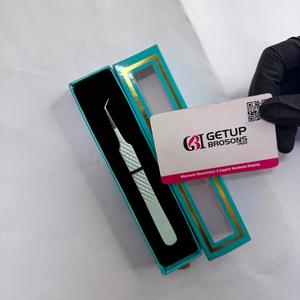 Pince à épiler antistatique et antimagnétique GETUP BROSONS IMPEX GBI-EET-5001 en acier inoxydable vert clair à 45 degrés pour extensions de cils 10 mm - Product Image 4