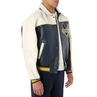 Veste bomber pour homme FITNESS CONCEPTS en cuir PU, avec blocs de couleur, patch brodé, col montant, style décontracté pour l'hiver