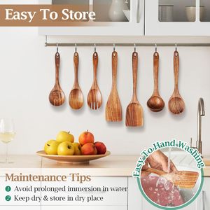 Ensemble d'ustensiles de cuisine en bois naturel écologiques, best-seller, cuillères à long manche, design moderne, résistant à la chaleur, export en vrac - Product Image 5