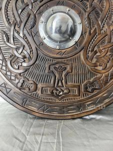 โล่ไม้ไวกิ้งทรงกลมสำหรับตกแต่งผนังดีไซน์แกะสลักผลิตภัณฑ์งานฝีมือโลหะ - Product Image 5