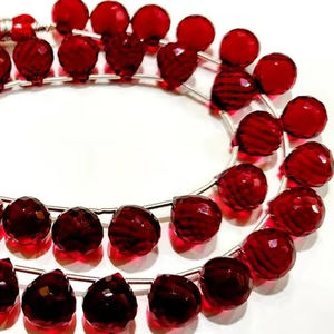 Eminent Jewel Natural Rubellite Pink Quartz Beads 10mm Faceted Tear Drop Shape Red Crystal Jewelry Strands 8 pulgadas Modelo largo - Product Image 1