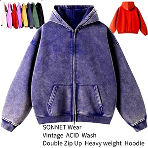 Sweat à capuche zippé pour homme Vintage Stone Acid Wash Poids lourd Style surdimensionné 100% coton éponge Taille XS à 3XL pour la saison d'automne - Product Image 2
