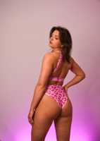 Shemax 2024 Ropa de Pole Dance de Alta Calidad, Venta Caliente, Personalizada, al por Mayor, Ropa de Yoga, Top con Espalda Descubierta, Pantalones Rosa Pantera