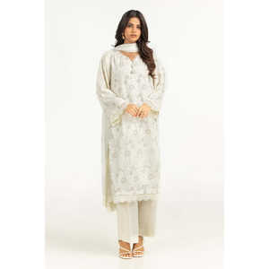 ชุดสูทฤดูร้อนผ้าสวิสวอยล์ปักลายสีเทาอ่อนสำหรับผู้หญิงแบบ 3 ชิ้น - Product Image 1