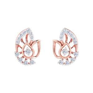 14K Rose Gold Stud <b>Earrings</b> with Brilliant Cut <b>Diamond</b> Cute Style Certified for Weddings Parties Anniversaries Engagements Gifts - Product Image 1